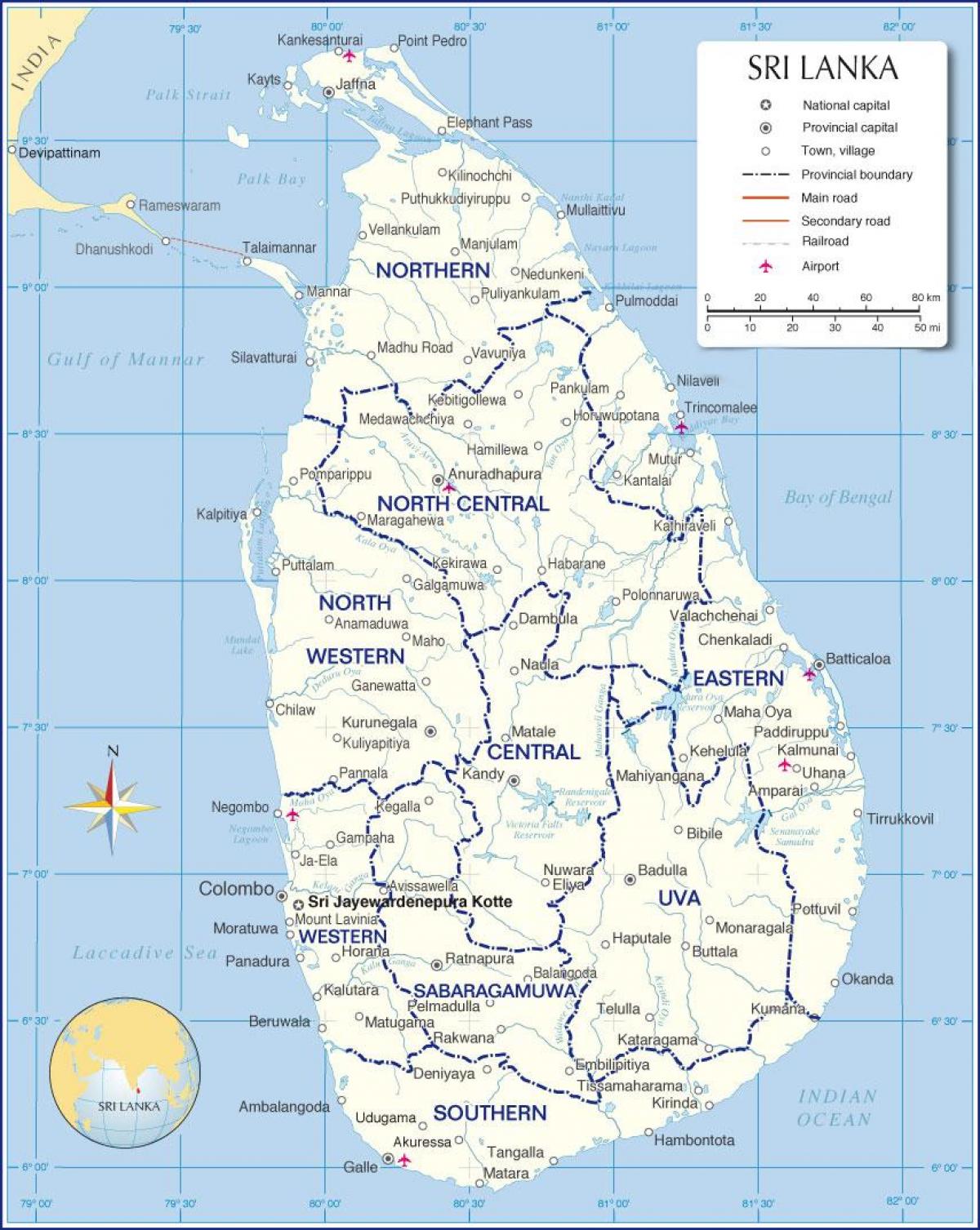 peta dari bandara internasional di Sri Lanka