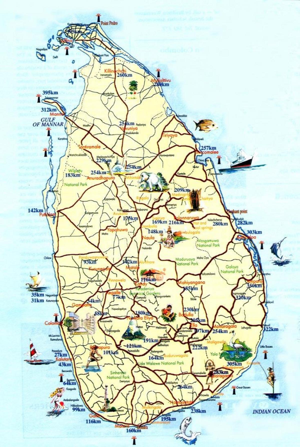peta wisata Sri Lanka dengan kota-kota