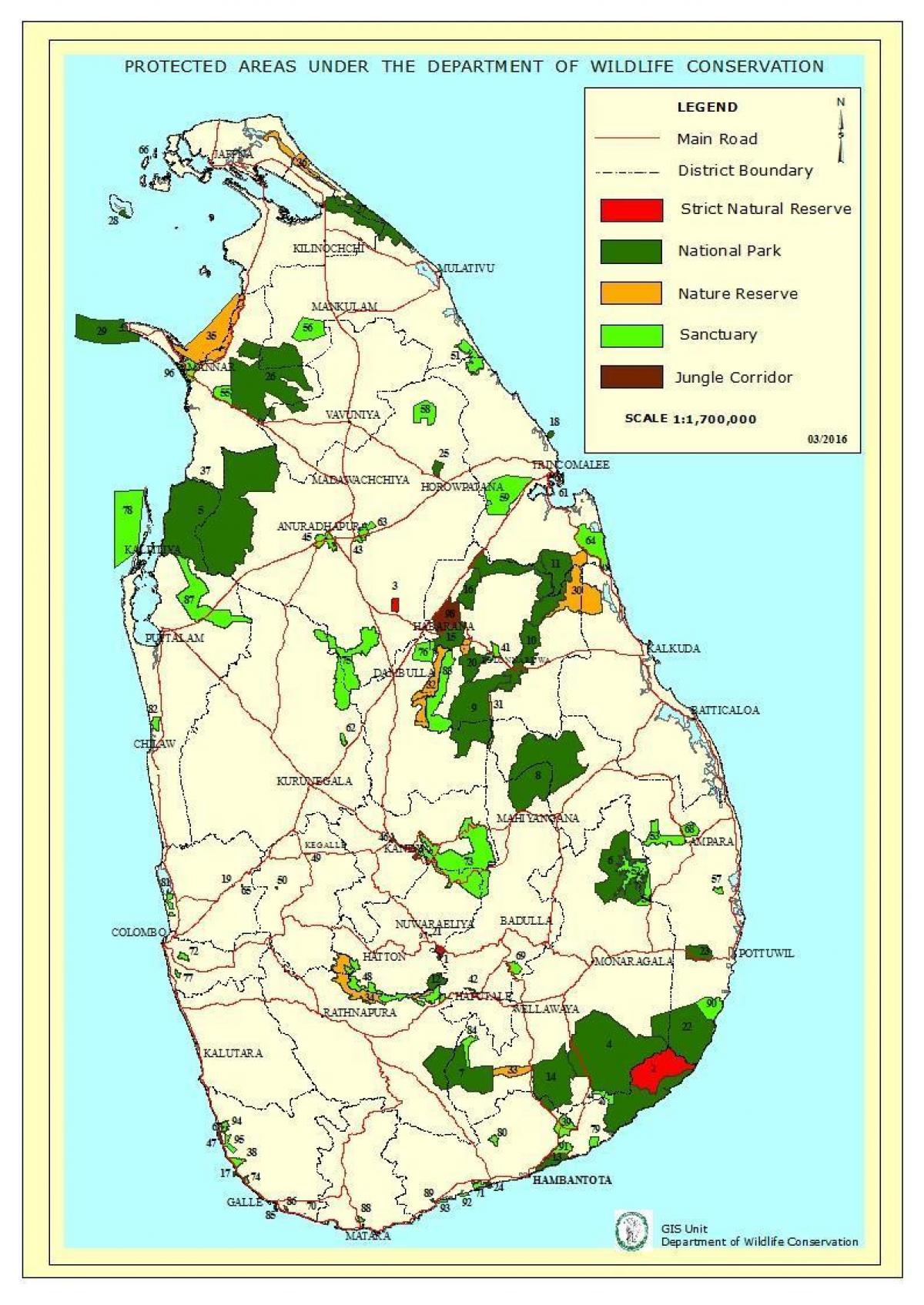 peta taman nasional di Sri Lanka