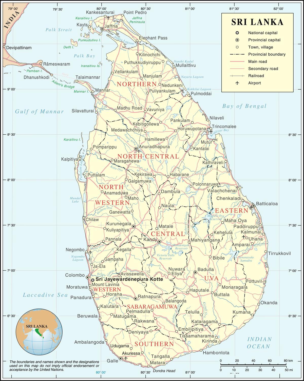 bandara di Sri Lanka peta