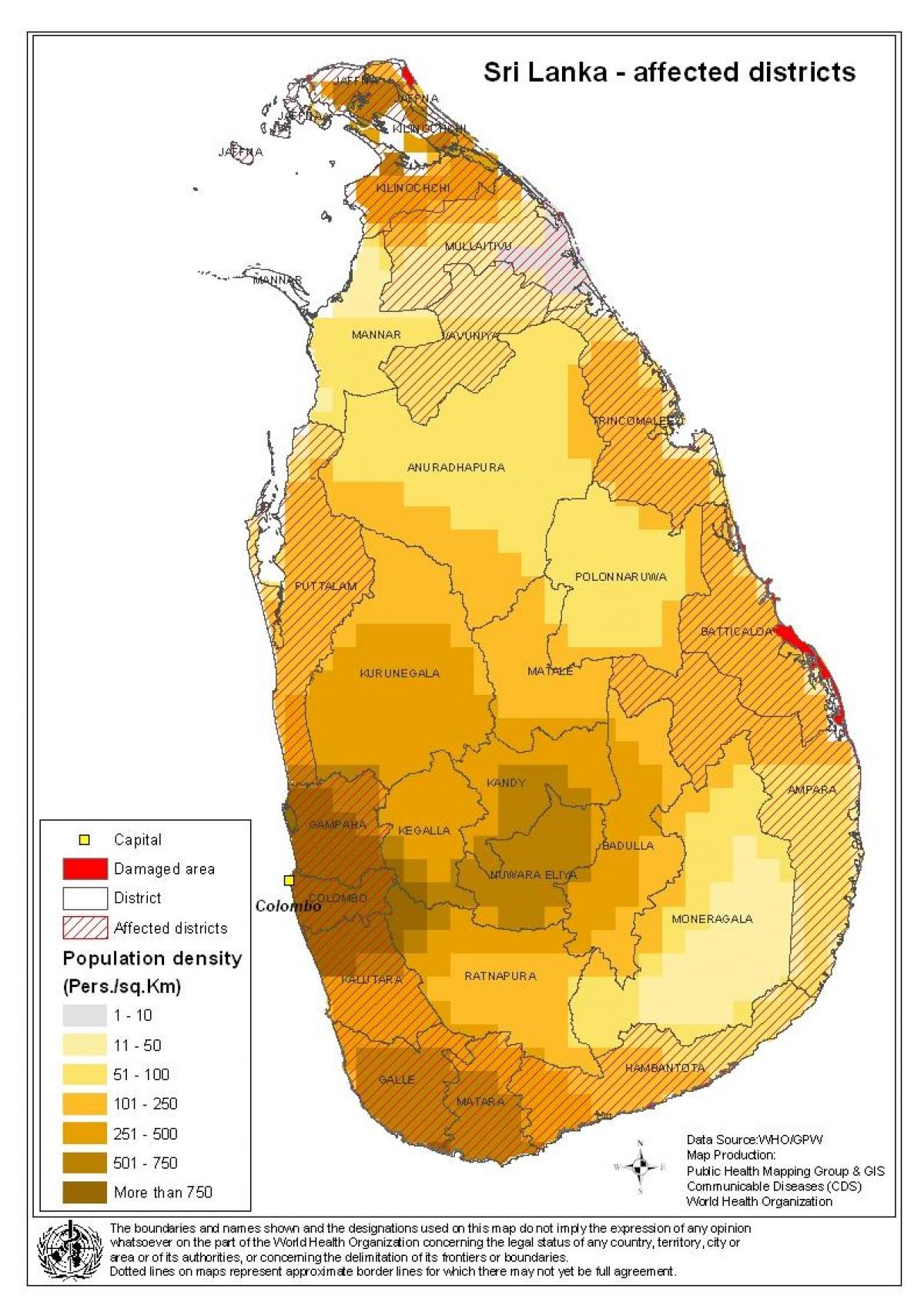 peta kepadatan penduduk Sri Lanka