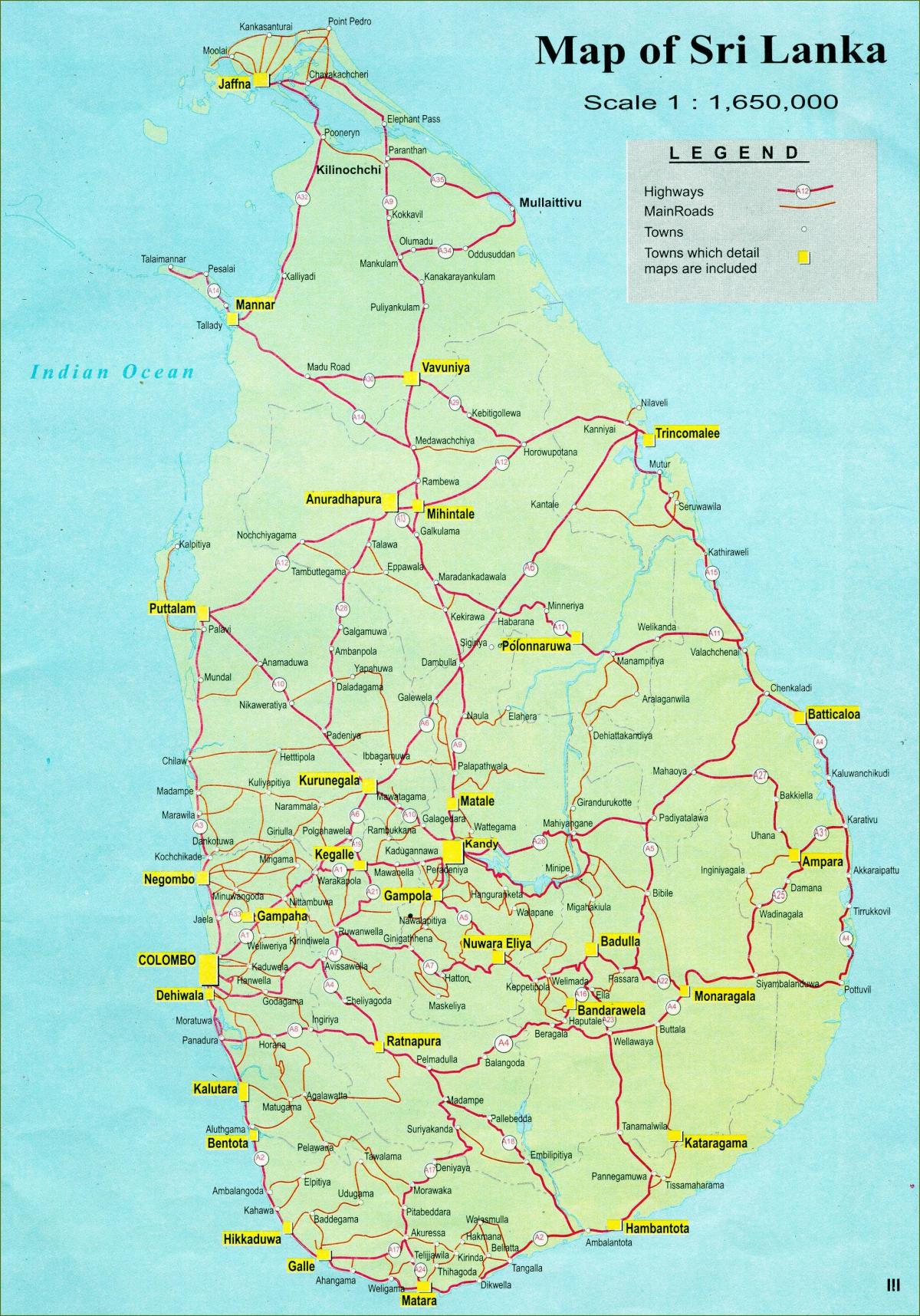 peta dari Sri Lanka peta dengan jarak