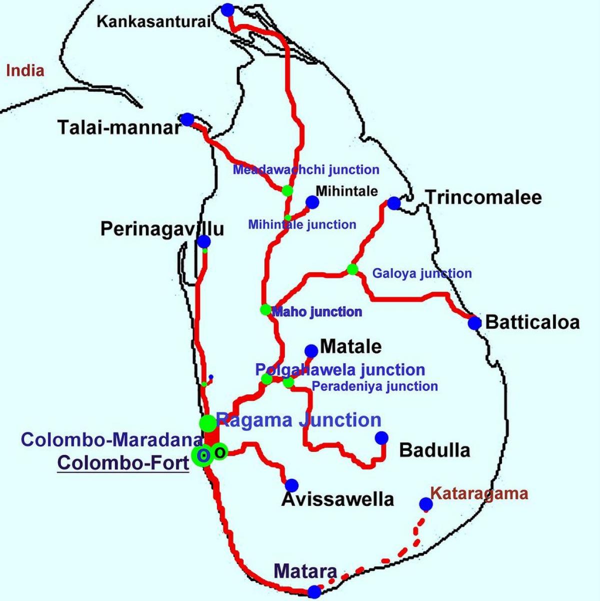 kereta api di Sri Lanka peta
