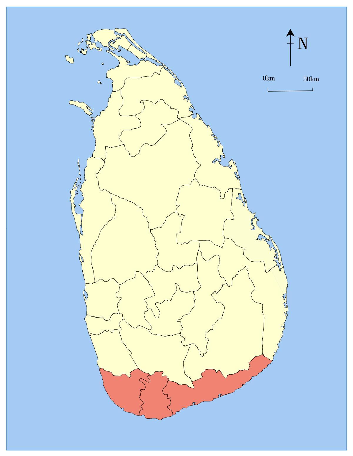 peta dari Sri Lanka selatan provinsi