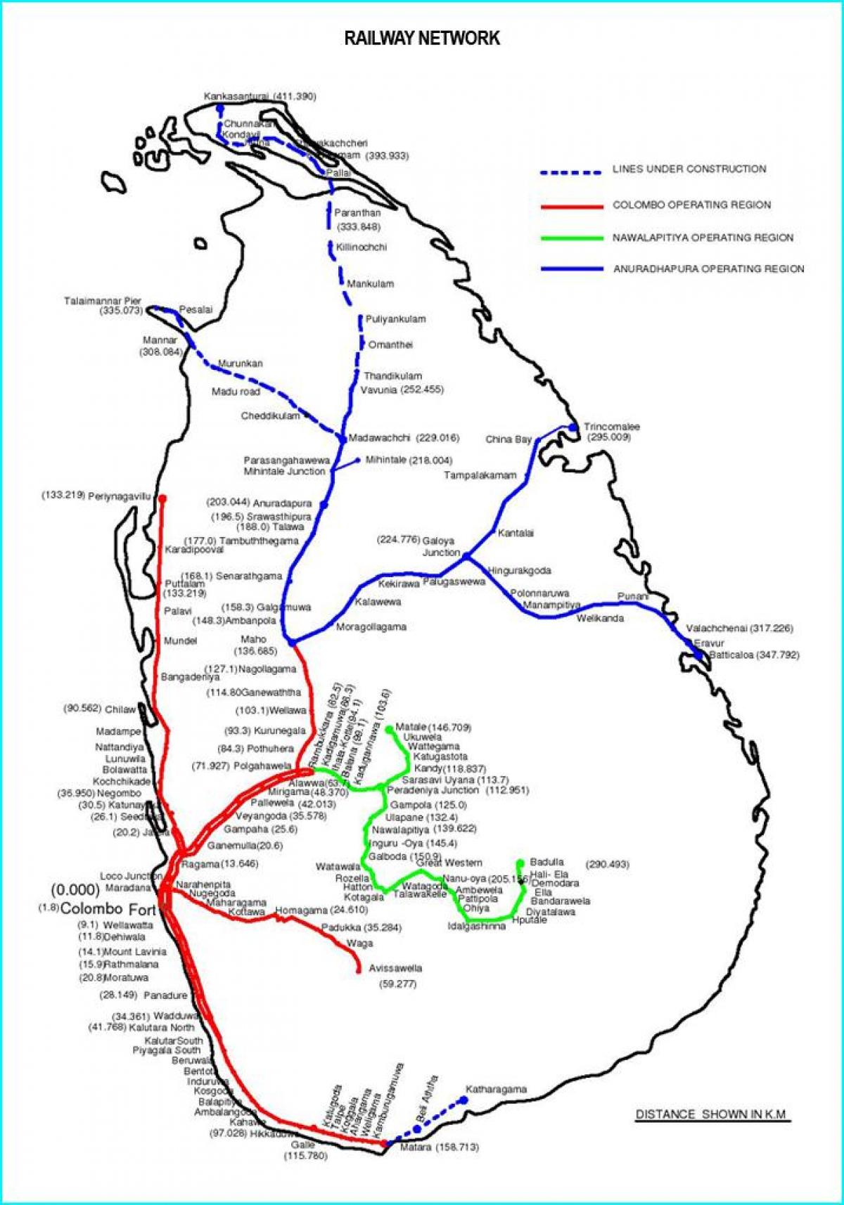 Sri Lanka jaringan rel peta