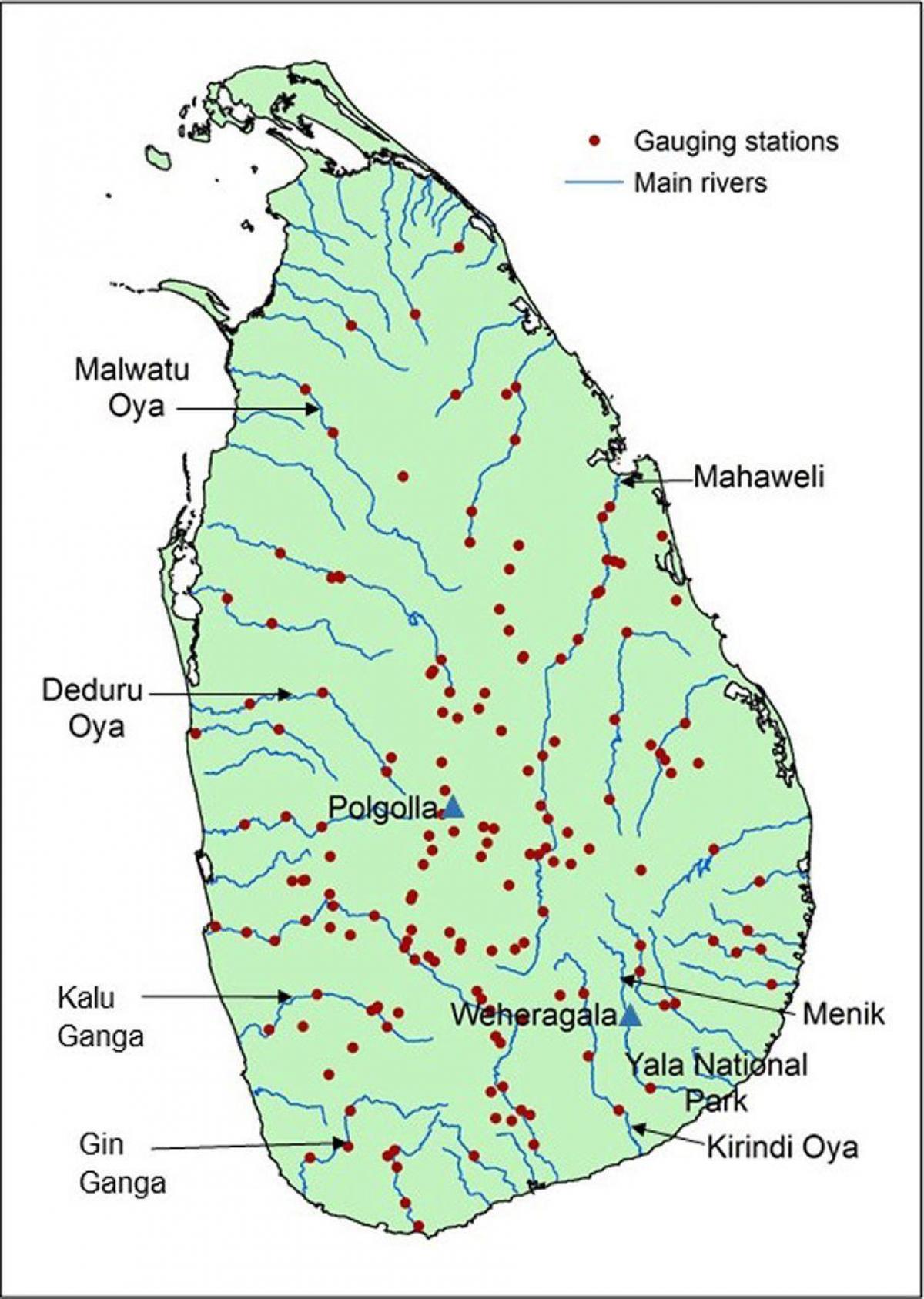 Sri Lanka-sungai utama peta