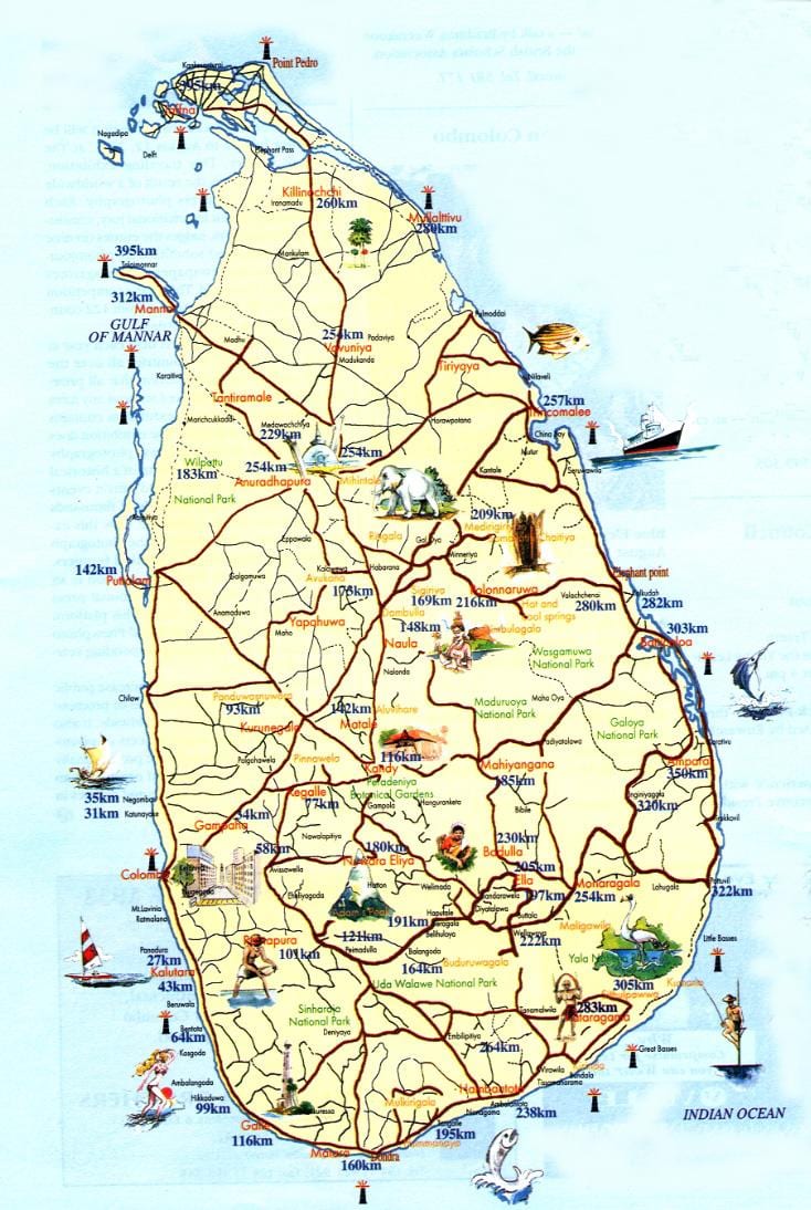 Sri Lanka peta wisata