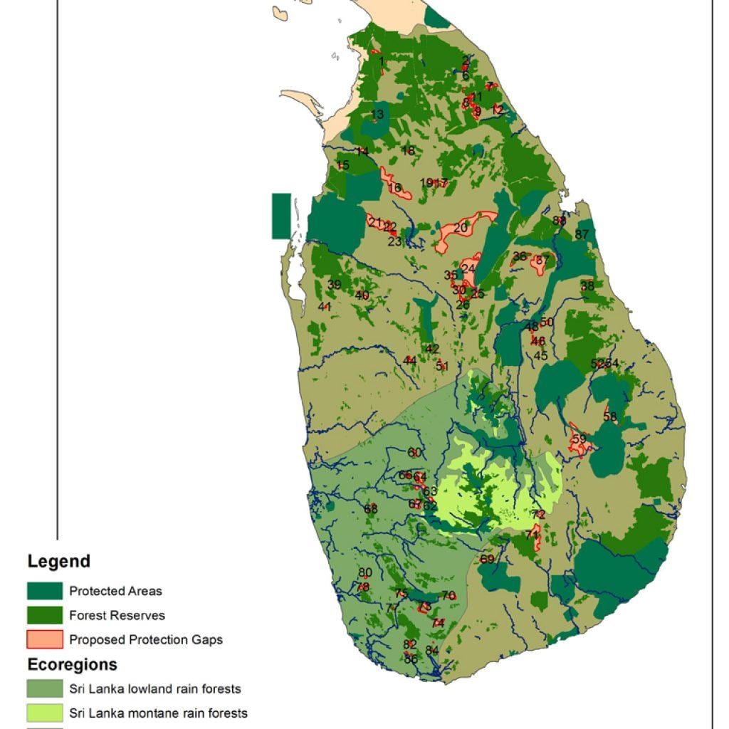 peta dari Sri Lanka hutan