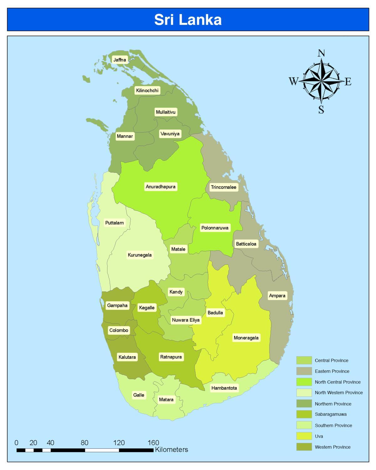 kota di Sri Lanka peta