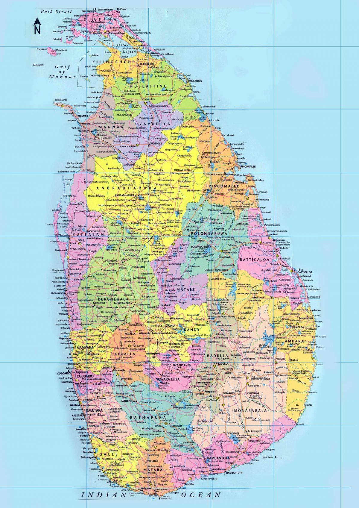 peta rinci dari Sri Lanka dengan jalan