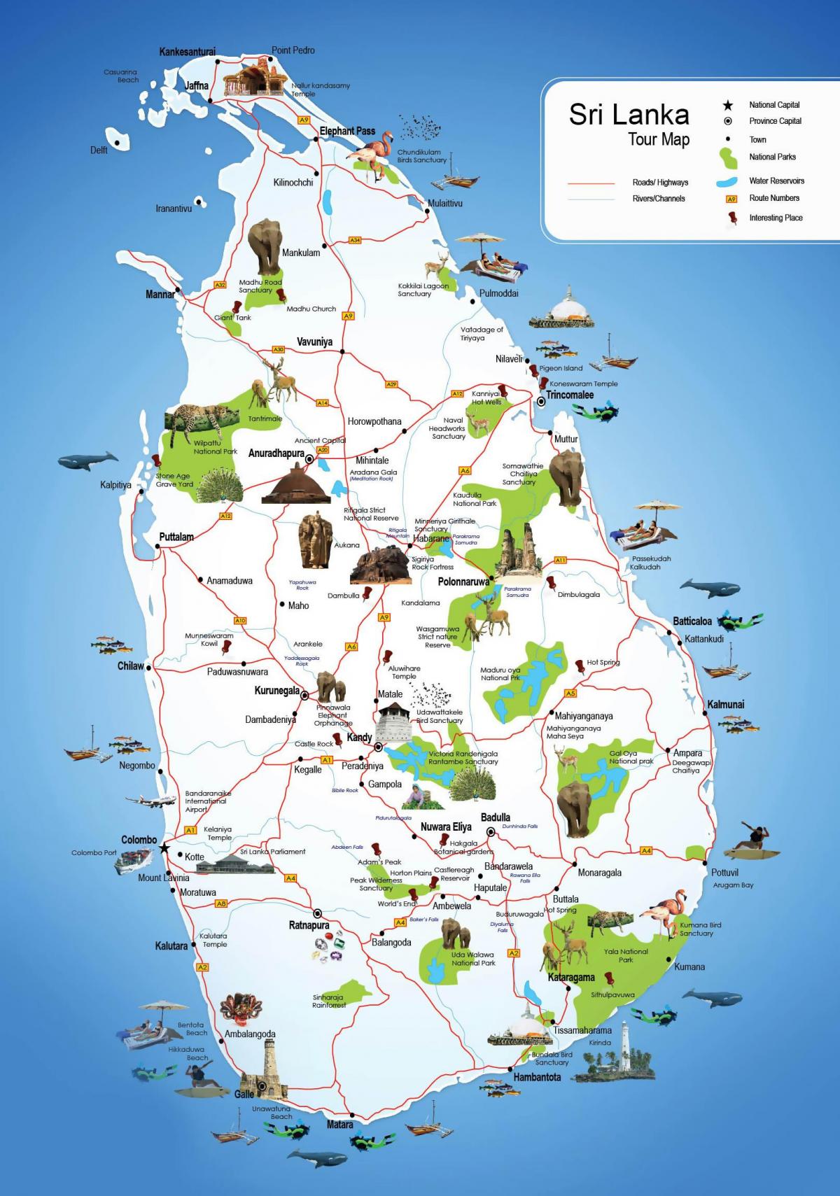 tempat-tempat wisata di Sri Lanka peta
