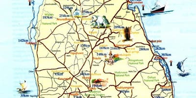 Peta wisata Sri Lanka dengan kota-kota