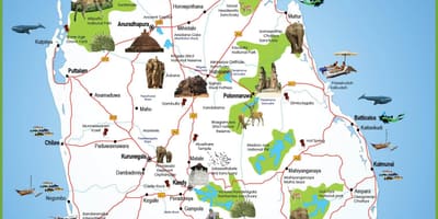 Tempat-tempat wisata di Sri Lanka peta